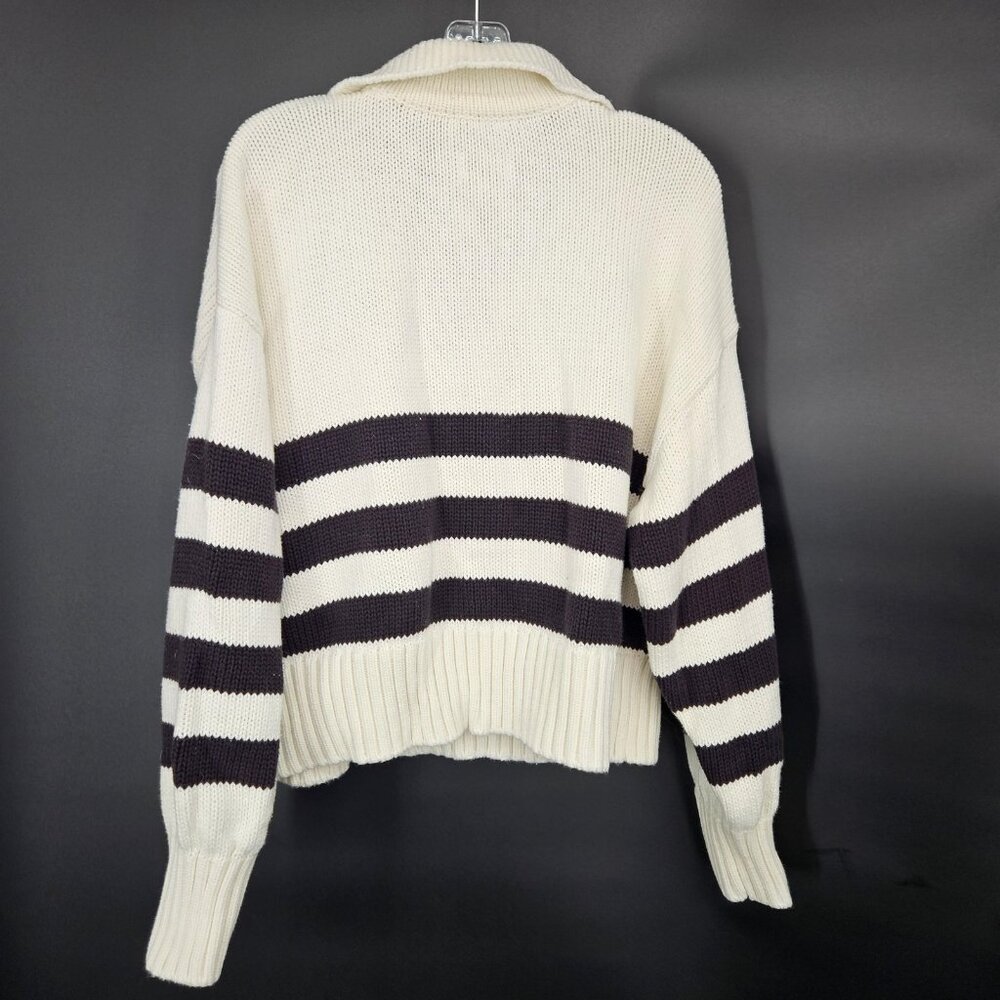 Pistola Sweater Womens XL Midnight Cream Stripe Collared Knit Pullover Academia - Picture 6 of 10